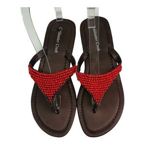 Coldwater Creek‎ Coral Red Bead Thong Boho Sandal Shoes Size 8.5